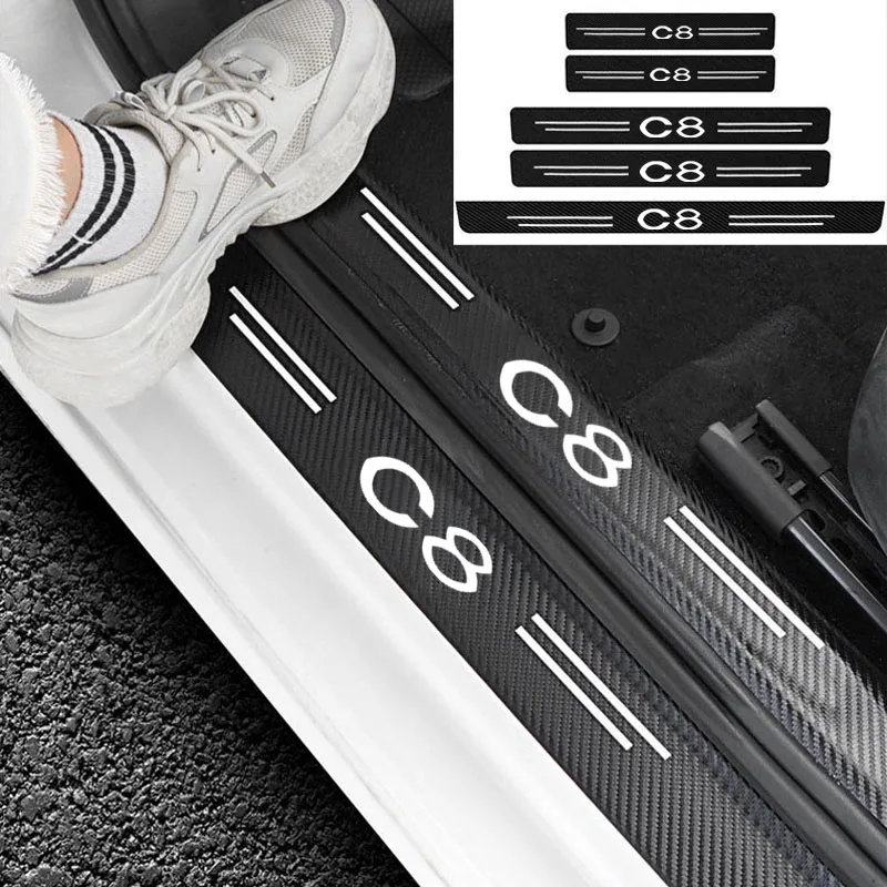 Carbon Fiber Car Sticker Protector Strip Auto Door Sill Welcome pedal Anti Scratch Waterproof For Citroen C8 Auto Accessories