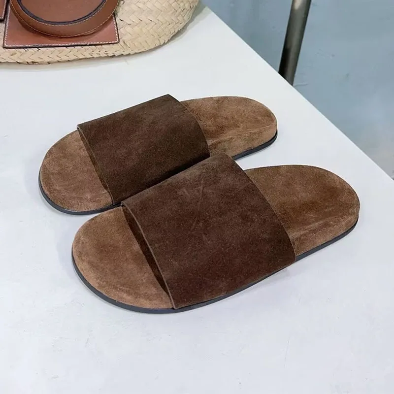 Flat Thick Bottom Open Toe Slippers Women Kid Suede Lazy Sandals Ladies Spring Summer Outdoor Lightweight Leisure Vacation Shoes