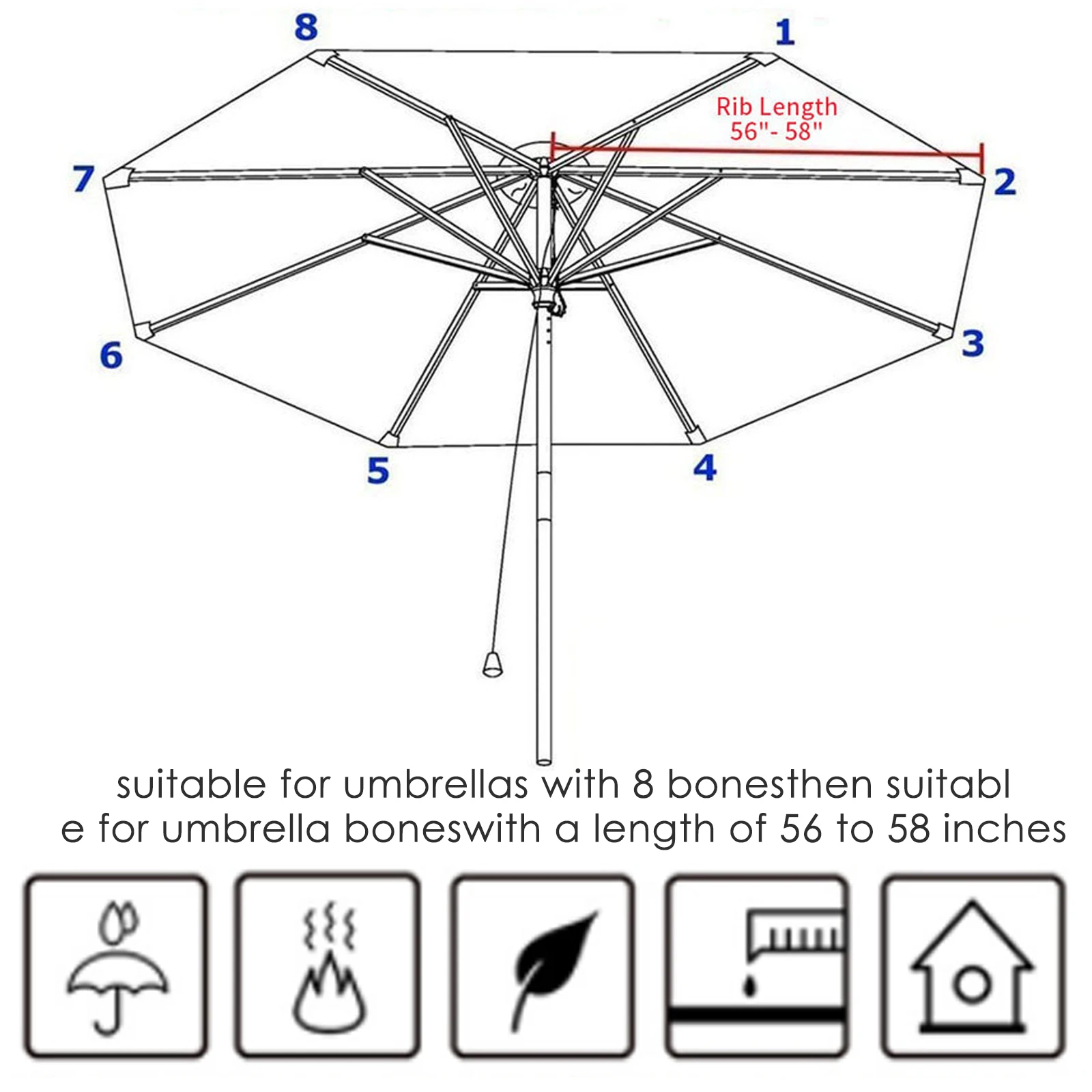 2/2.7/3m Outdoor Garden Parasol Umbrella Cover Waterproof Sunshade Replacement Canopy Without Stand 6/8 Ribs Terrace Umbrella