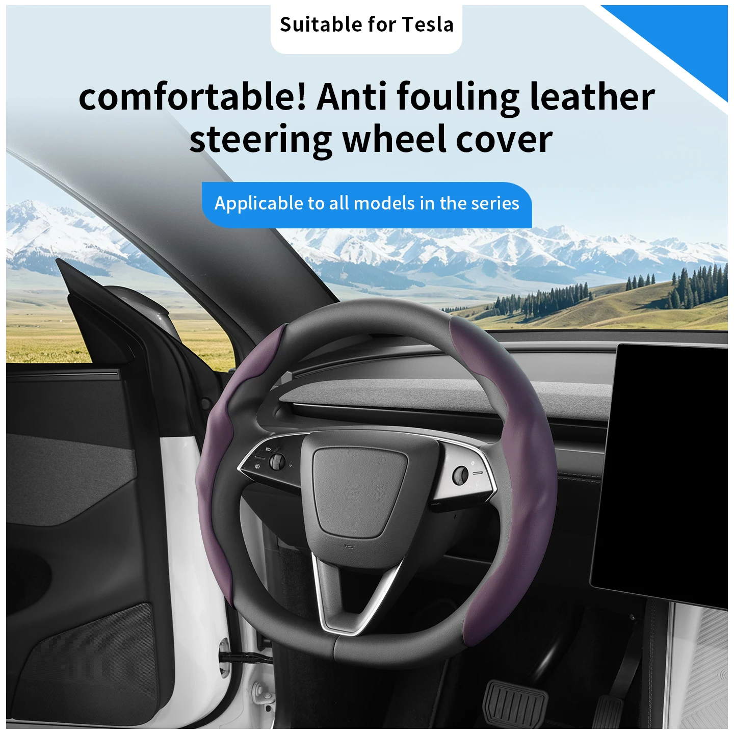 For Tesla Model 3/Y/YL Steering Wheel Trim Kit Protector Anti Fouling Leather Steering Wheel Cover Anti Scratch Car Accessories