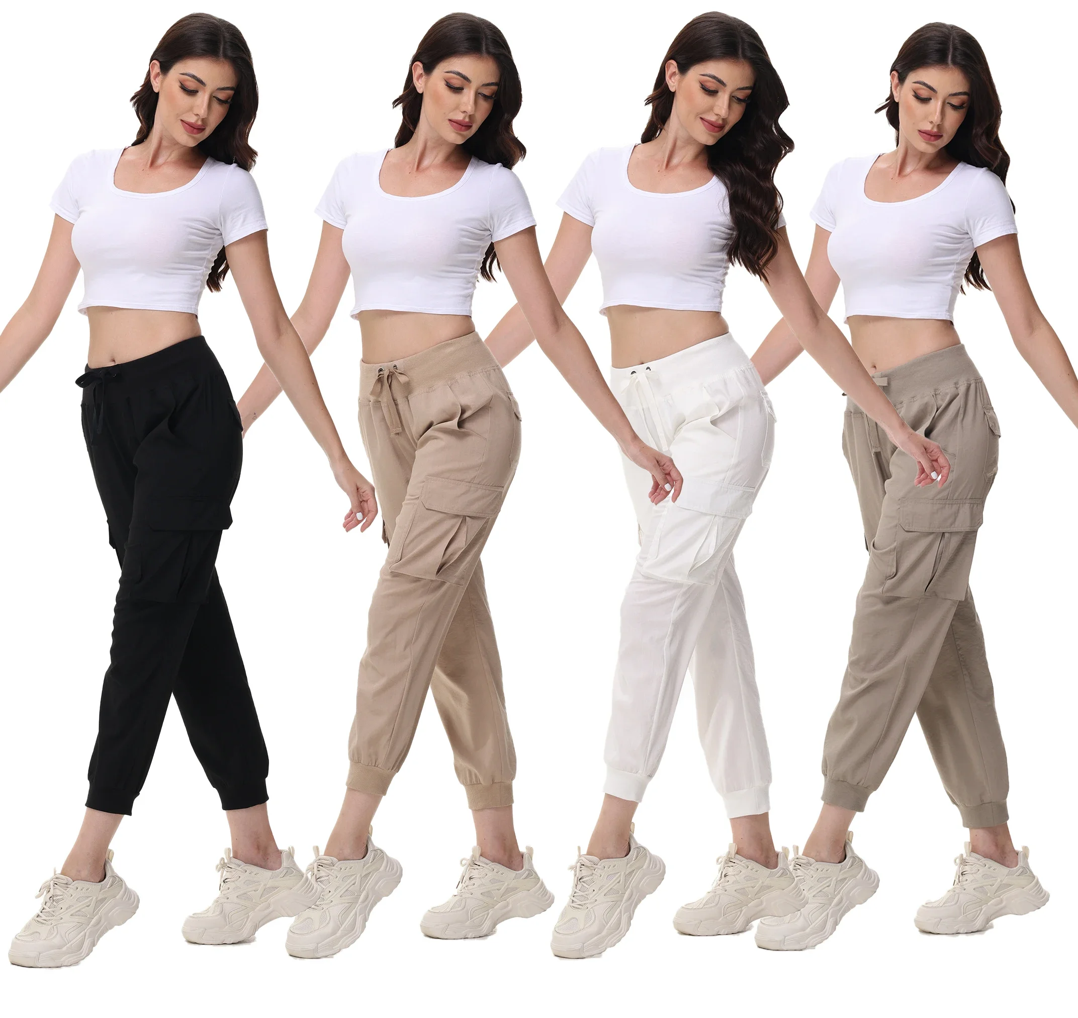ฤดูร้อนผู้หญิงกางเกง Cropped กางเกง Jogger น้ําหนักเบาและ Breathable Casual กางเกงโยคะคุณภาพ Cargo Sweatpants พร้อม 6 กระเป๋า