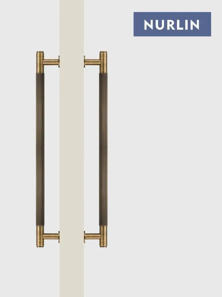 Nurlin-Doppio viso semplice a strisce lineari porta in vetro di legno doccia elettrodomestico da cucina oro opaco nero