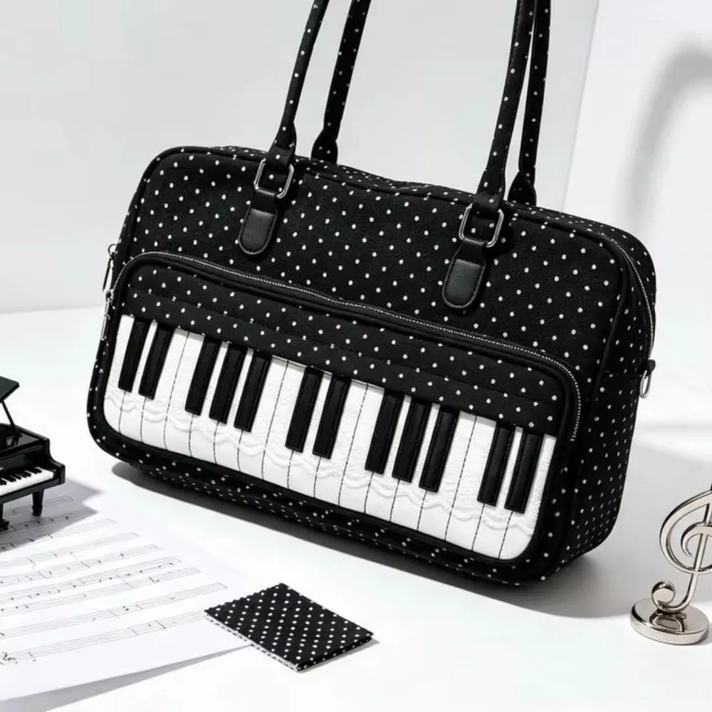 Large Capacity Large Capacity Handbag Polka Dot Piano Key Pattern Musical Note Tote Bag Spacious Interior Daily Commute Handbag