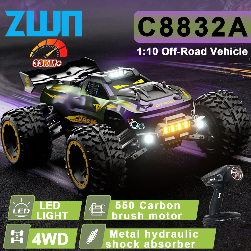 JJRC C8832A 1:10 RC Car 2.4G 4WD High-Speed With Light Large Electric Remote Control Crawler 4x4 Off-Road Vehicle Toy For Kid
