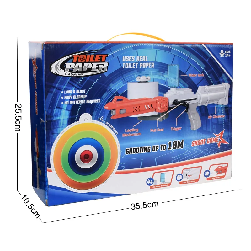 Children Toilet Paper Emitter Roll Paper Gun Wet Wipes Toilet Paper Gun Toy For Children Handheld Shooting Toy Chasing Toys