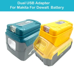 Li-ion Battery Adapter Portable LED Light With Dual USB Fast Charging for Makita for Dewalt 14.4-18V Battery Power Bank Charger