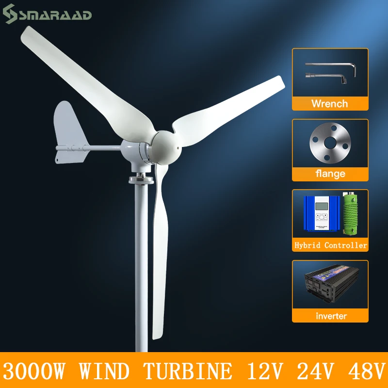 3000W Wind Turbine Generator 12V 24V 48V Power Magnetic Dynamo With Controller Off Grid Inverter System For Homeuse