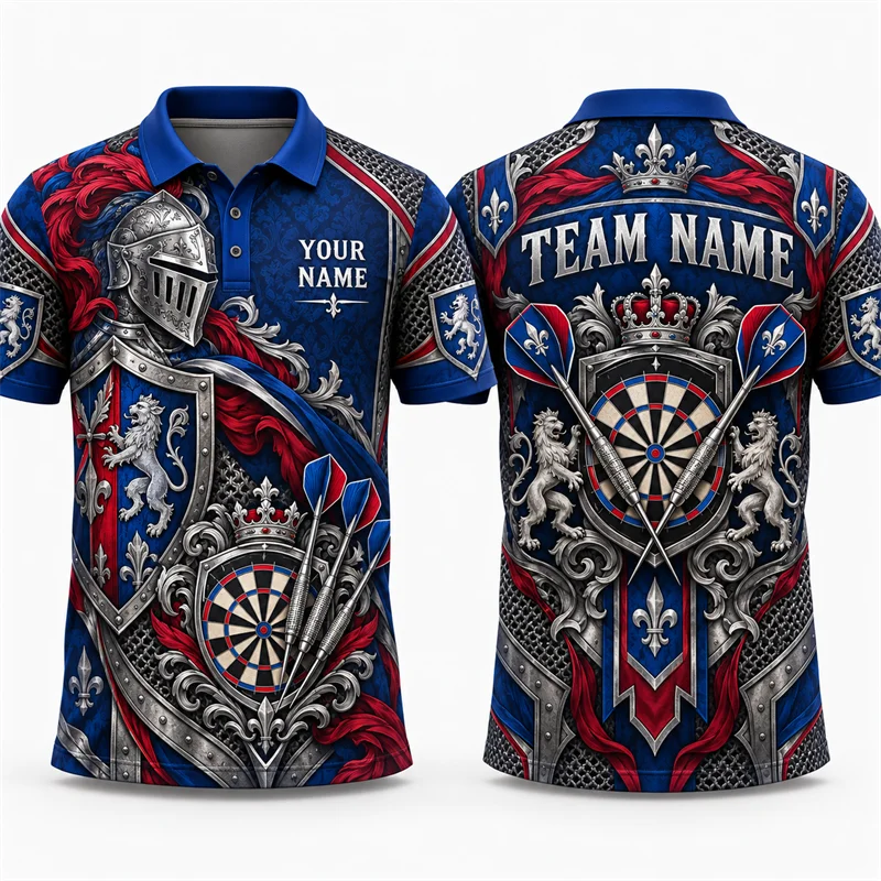 Personalized Darts Polo Shirt Men Custom Team Name Tiger Sugar Skull Elephant Bull Print Short Sleeve Tournament Sports Jersey