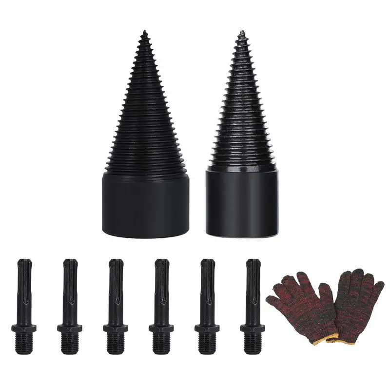 

Firewood Splitter Drill Bit 9pcs Drill Cone Splitter For Household Twist Firewood Drill Bit Wood Splitting Logs Bits With