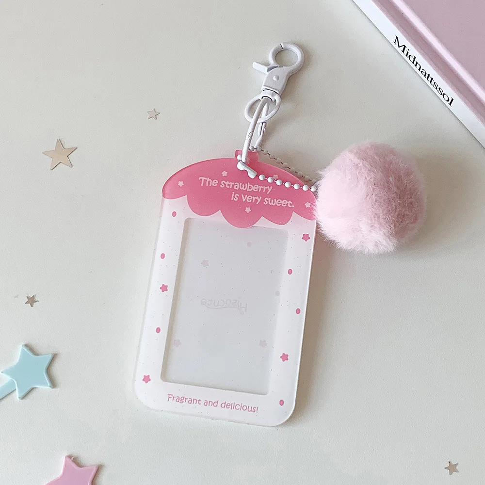 Acrylic Card Holder Scratch-Proof Kpop Card Holder Strawberry Photocard Holder Dust-Proof For Girls Students Bag Pendant