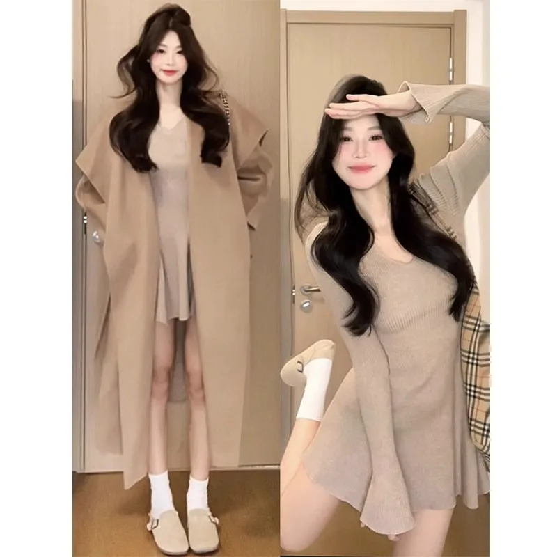 Vestidos femininos vestido cáqui verão linho crochê margarida multiway em camadas mock neck solto-ajuste floresta mori menina artístico pastoral ajuste