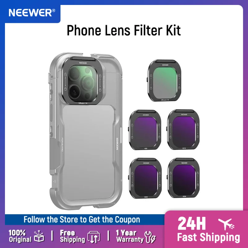 

NEEWER Phone Lens Filter Kit (5 Pack) HD Optical Glass Only Compatible with iPhone 16 Pro PA073 & 16 Pro Max PA074P hone Cage