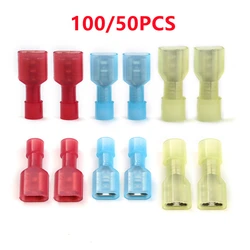 100/50/10pcs 6.3mm Wire Connectors Fully Insulated Female Spade Nylon Quick Disconect Electrical Crimp Cold-Pressed Terminals