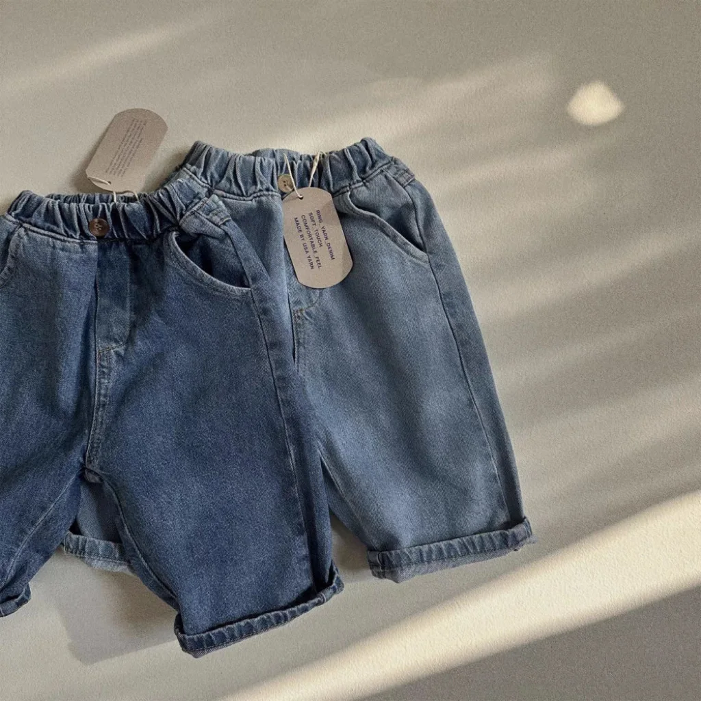 2024 Spring Autumn Boy Girl Children Retro Loose Jeans Baby Casual Denim Pants Solid Kid Pockets Cotton Trousers Infant Clothes