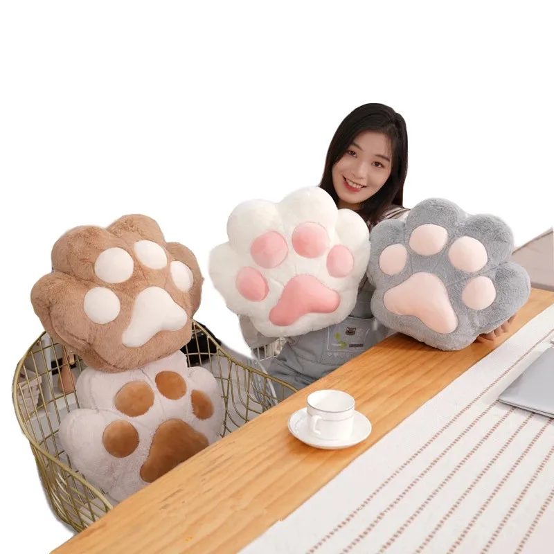 

Creative Bear&Cat Paw Pillow With Two Holes Flannel Blanket Colorful Stuffed Fuzzy Animal Hands Pillow For Winter Warm Girl Gift