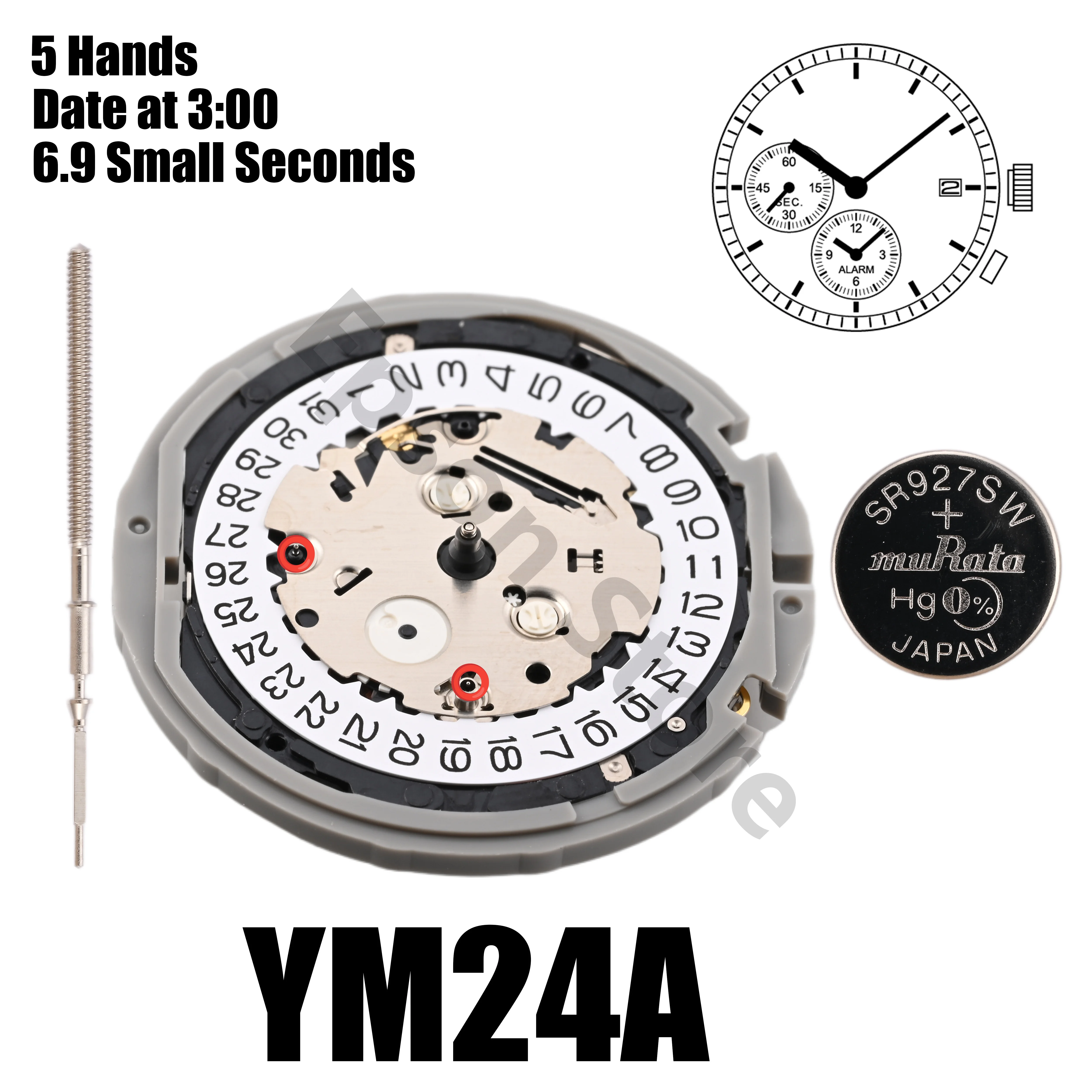 YM24 Movement YM24A Movement  World Time& Alarm Series YM24A Quartz Movement  Size:12"" Five Hands/date display at 3:00