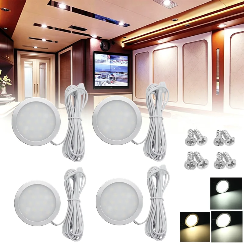 

4PCS LED Light 12v Camper Van Ceiling Light Round Spot Lamp Caravan Lighting Interior Reading Lights White/Cold/Warm Lights