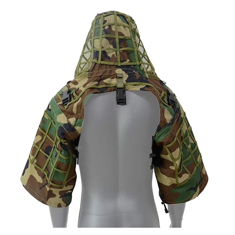Taktischer Ghillie-Anzug, atmungsaktive Ghillie Viper Hood mit 3D-Blattstreifen, Scharfschützmantel für Wargame, Jagd, CS – Detail 21