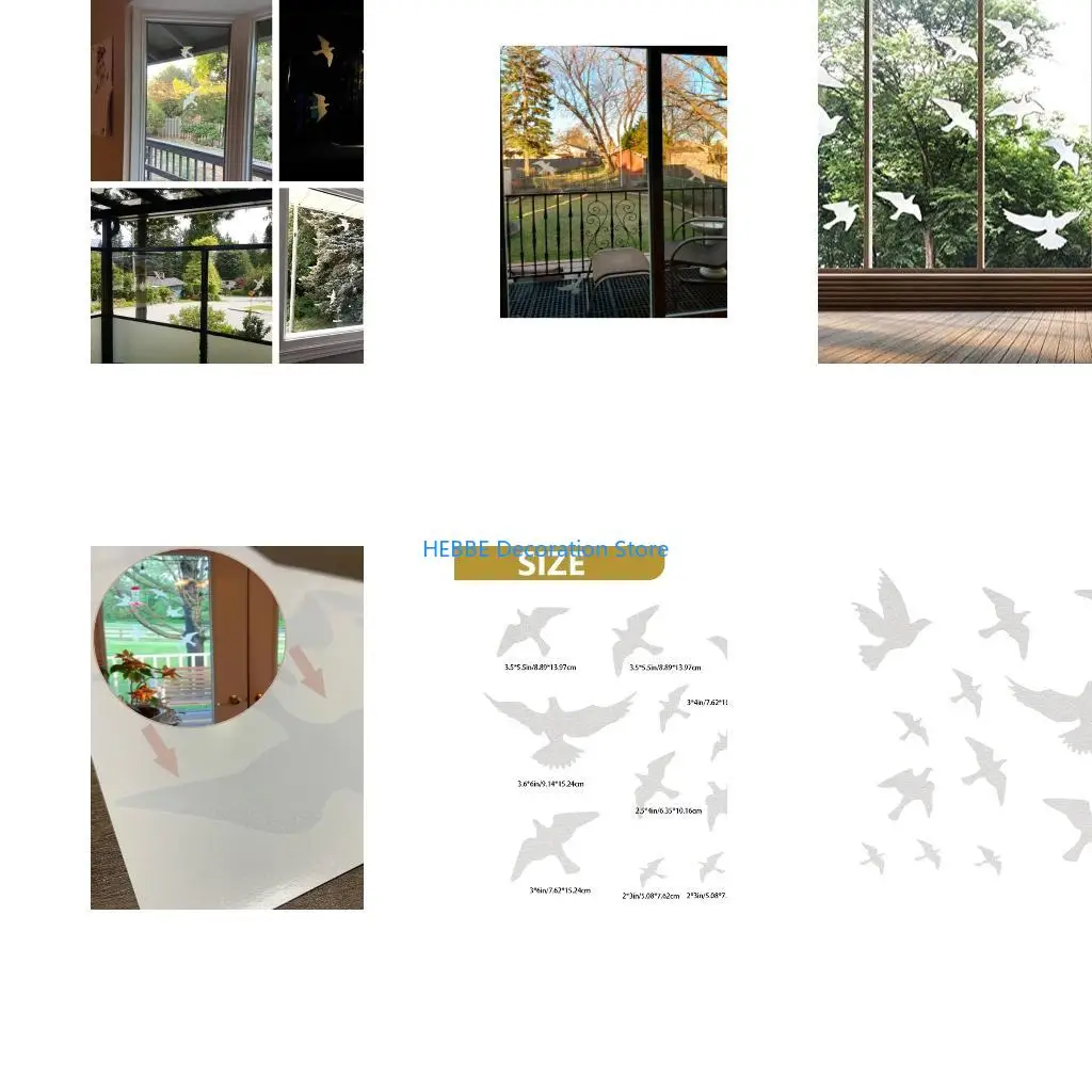 B0KC 12PCS Bird Window Decal To Prevent Collision Save Wild Birds White PVC Sticker