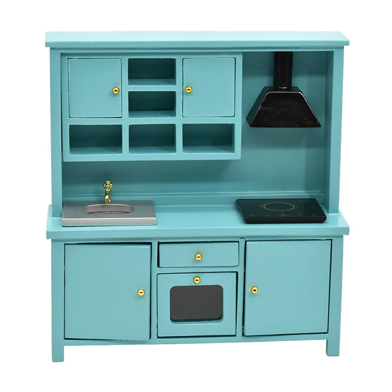 1pc 1:12 Dollhouse Mini Kitchen Toy Wooden Cabinet With Cooker Cupboard Stove Cooking Table Doll House Furniture Accessories