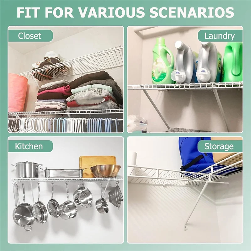 ABCA-6 Pcs 와이어 선반 브래킷, 12인치 깊이의 와이어 선반용 지지 브래킷, 옷장 선반 액세서리