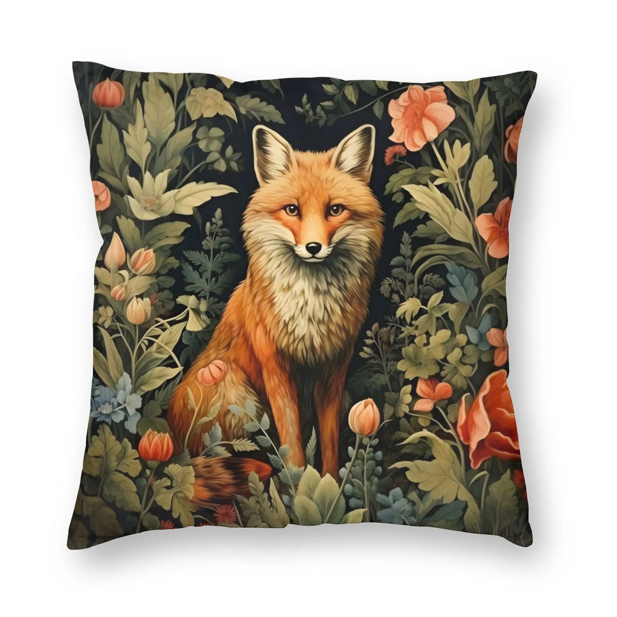 Vintage Forest Fox William Morris Style Cushion Cover 45x45cm  Velvet Nordic Throw Pillow Decoration Salon