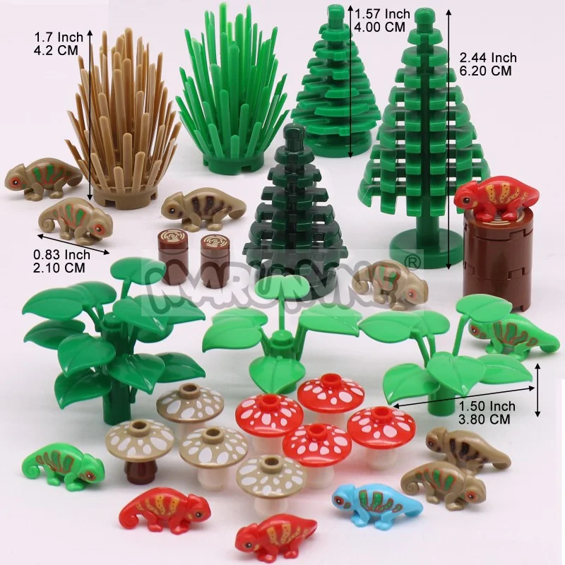 MARUMINE 48PCS-54PCS MOC Building Blocks Accessories Set Jungle Garden City View Bricks Mode Parts Lizards 2435 3471 6064 14769