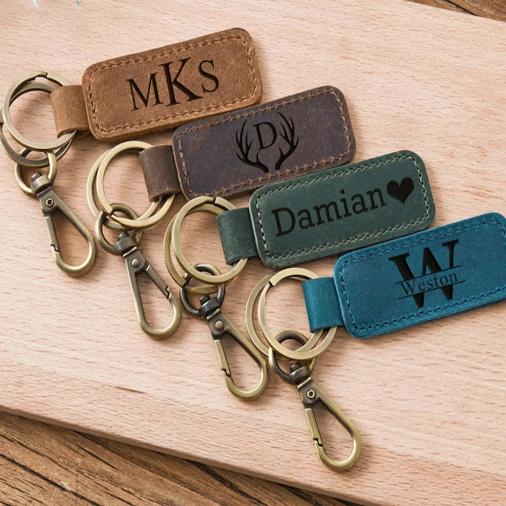 

Custom Double Ring Leather Keychain Personalized Text Key Ring Portable Leather Key Holder Gift For Pet Lover Friends Daily Use