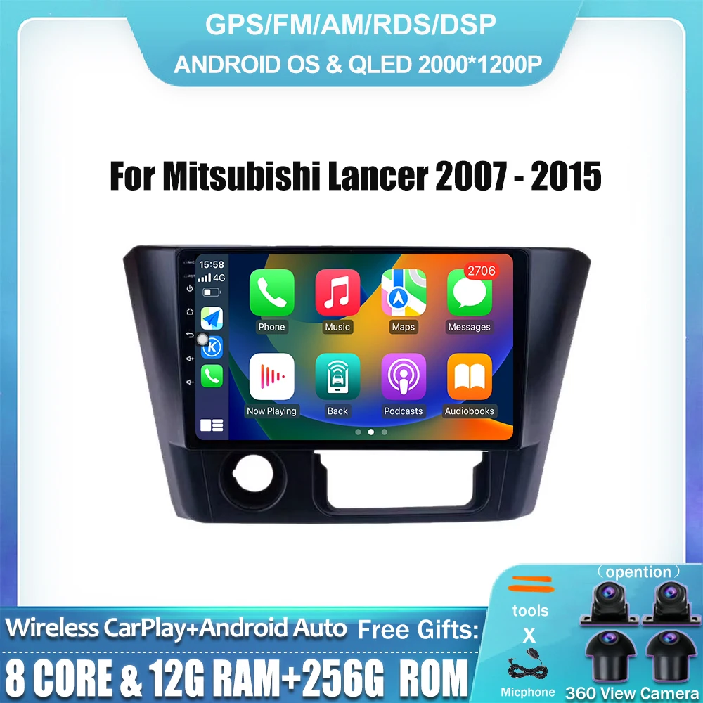 

9" IPS Touchscreen Car Radio Stero Multimedia Video Player For Mitsubishi Lancer 2007 - 2015 Android 14 Navigation GPS Autoradio