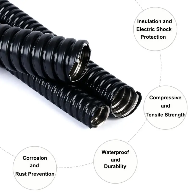 4-20mm PVC Coated Flexible Metal Conduit 3 Meters Liquid Tight 304 Steel Corrugated Tube for Cable Wire Protective Sleeve