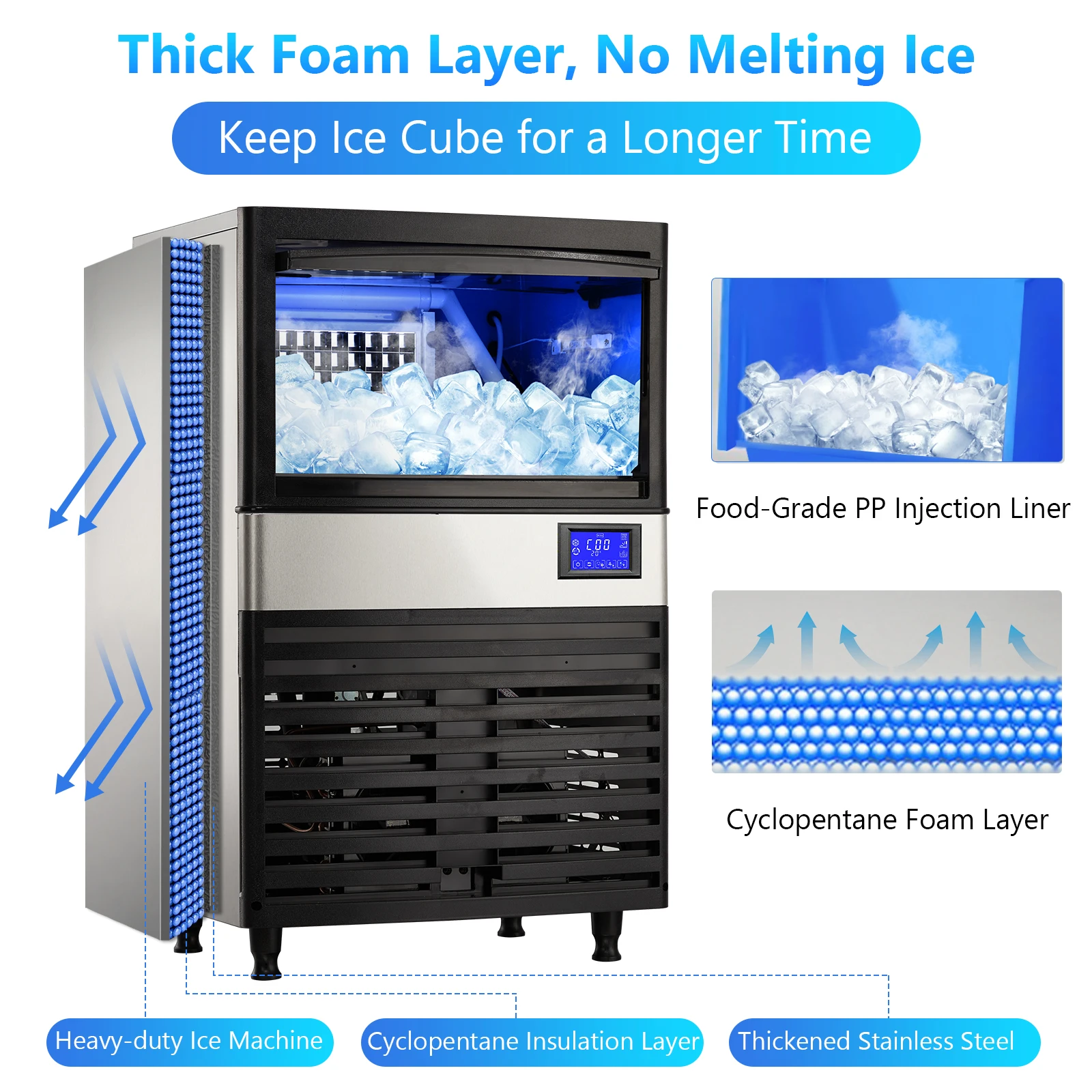 Commercial Ice Maker Machine,110LBS/24H with 27LBS Bin & Water Filter, Stainless Steel, Auto Operation,Under Counter Ice Machine