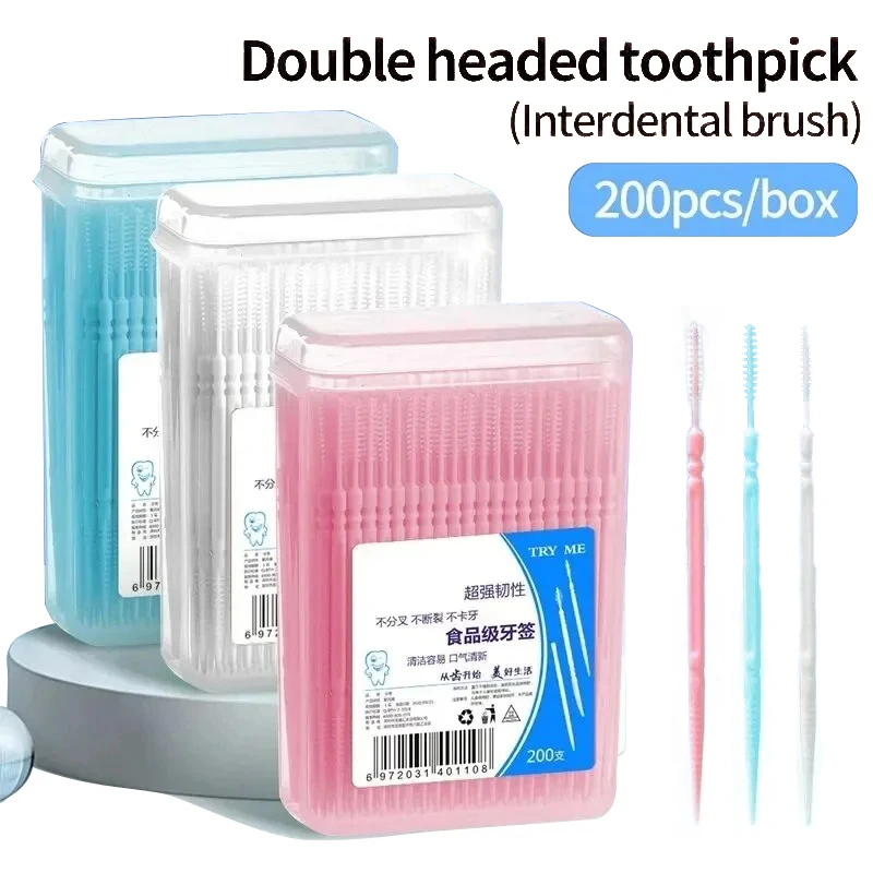 Toothpick Brush 100/200PCs Boxed Plastic Toothpick Disposable Household Interdental Brush Teeth Picking Dental Floss