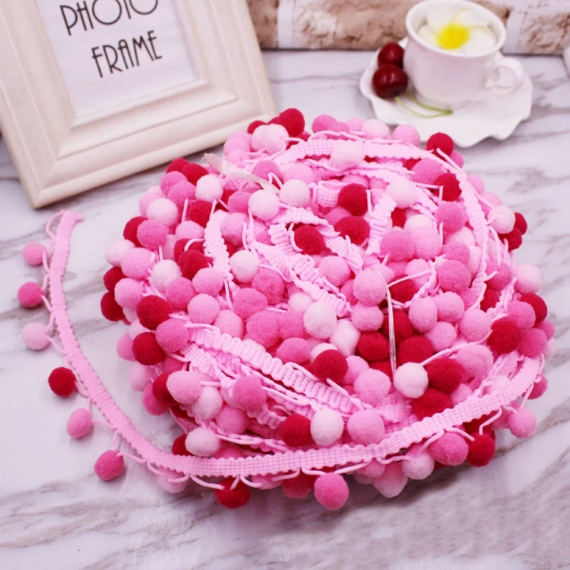 Pompom Lace Ribbon Sewing Accessories 2 Yards Pom Pom Tassel Pompoms Trim Ball Fringe Embroidery DIY Apparel Fabric