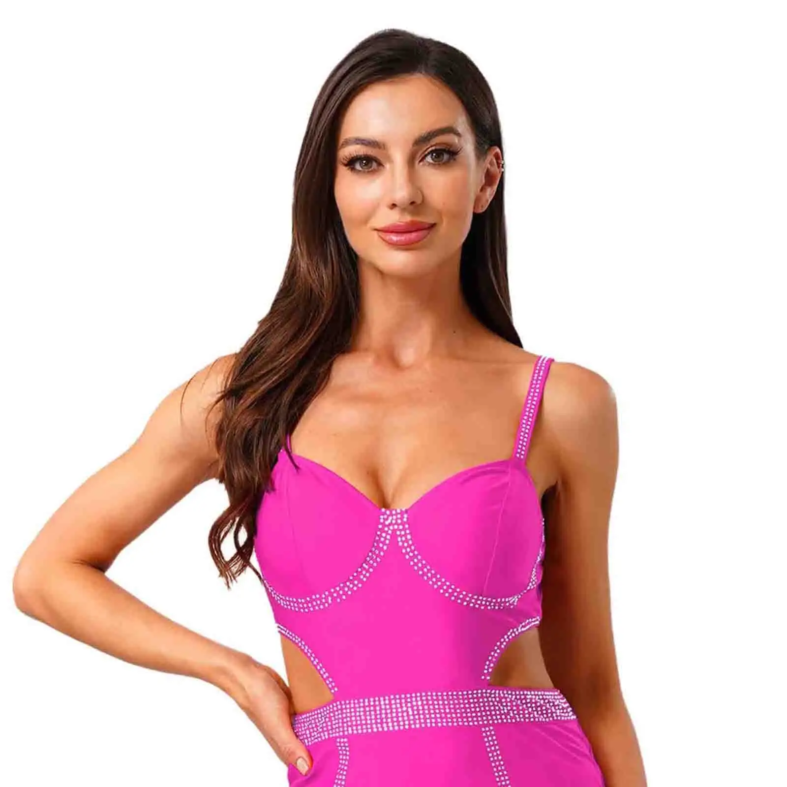 

Women Sexy Glittery Rhinestone Bodycon Mini Dress Sleeveless Waist Hollow Out Sling Dress Cami Dress Clubwear for Proms Pageant