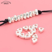 Genuine Real Pure Solid 925 Sterling Silver Beads 18k Gold Triangular Spacers Loose Bead DIY Jewelry Making Findings