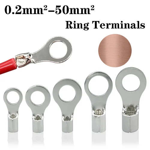 Terminales de anillo no aislados de cobre puro DRN/RNB0.5/1,25/2/5,5/8/14/22-3/4/5/6/8/10/12 conectores de Cable de Terminal eléctrico