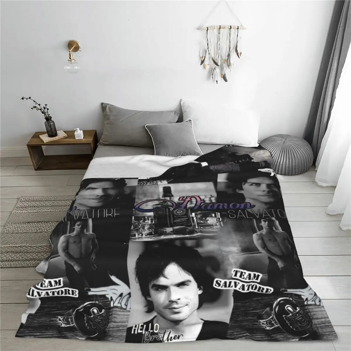 Wallpaper With Damon Salvatore(Ian Somerhalder) Blanket Cover The Vampire Diaries Throw Blanket Airplane Lightweight Bedspreads