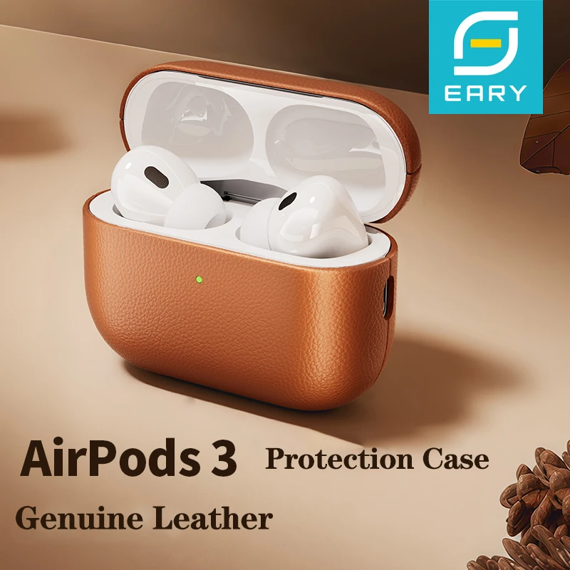 Eary für Apple AirPods Pro 3. Generation Schutzhülle mit echtem Leder, stoßfest, mit Schlüsselanhänger, für Damen und Herren