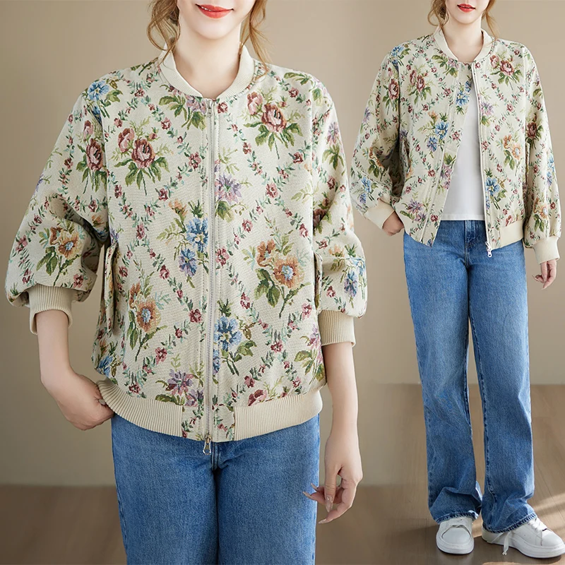 Ele Autumn Winter Baseball Jaet Embroidered Oil Painting Design ort Top Sli Commute Sle Women's Outerwear