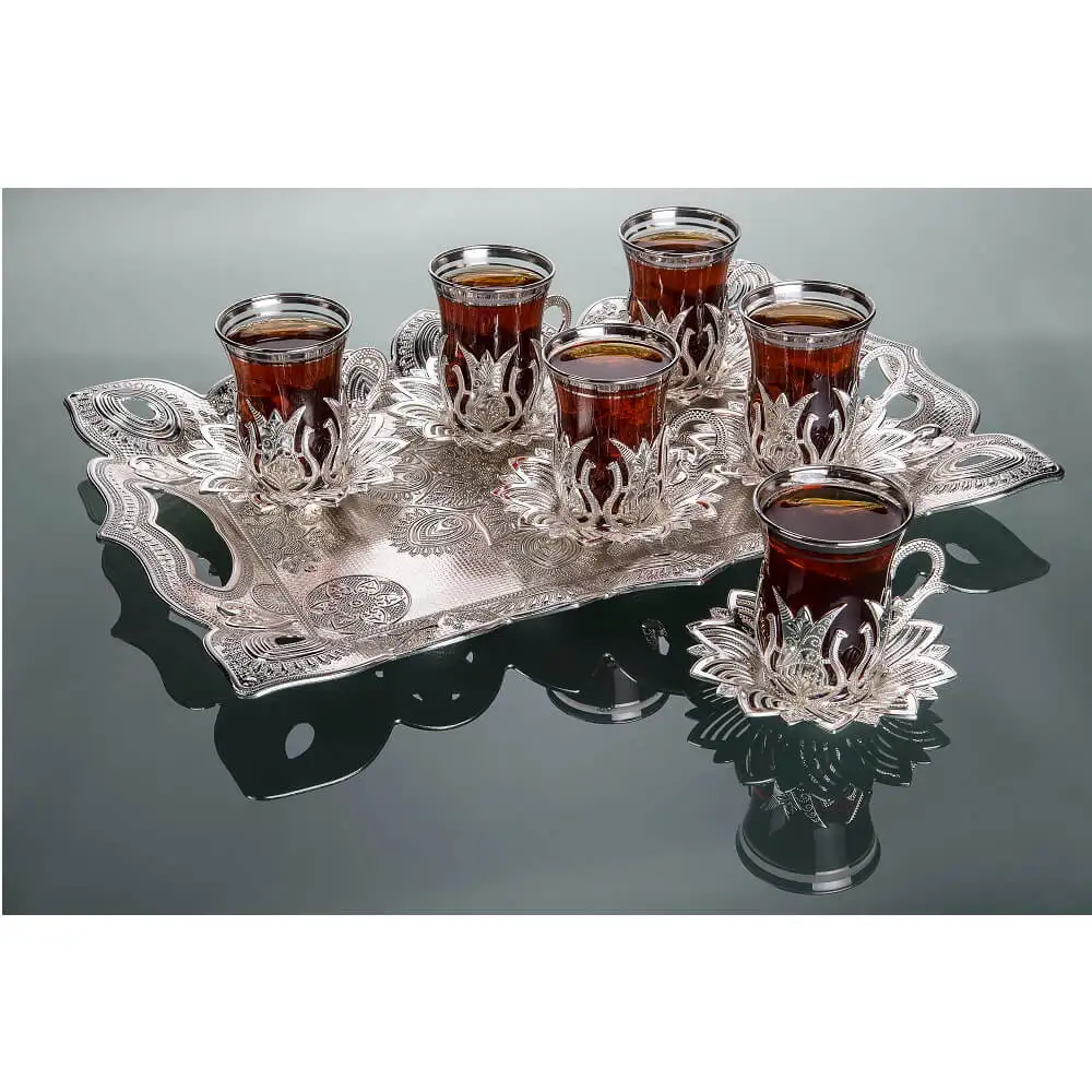 LaModaHome Turkish Arabic Tea Glasses Set of, Fancy Vintage Handmade Set for Serving, Teatime, new Home Wedding Gift 2019 Collectio