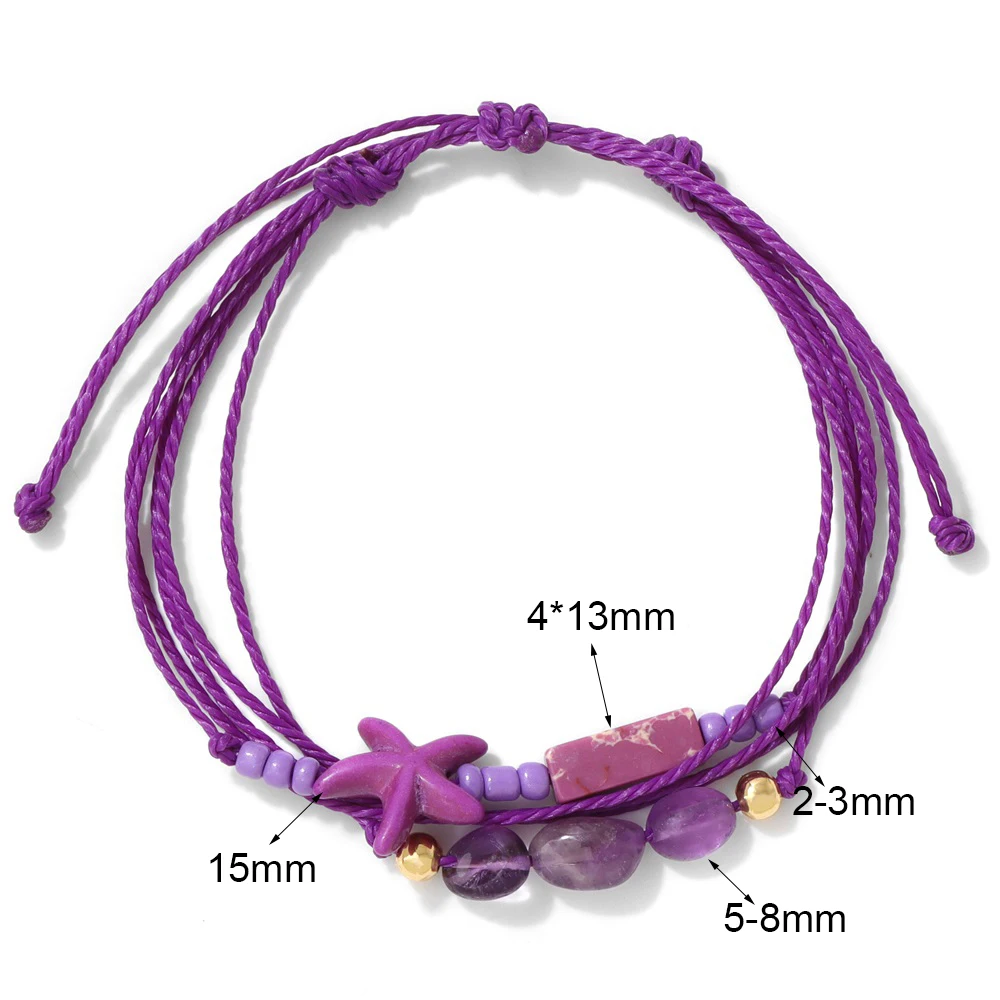 Bohemia Starfish Braided Bracelet For Women Men Natural Rectangle Stone Rope Thread Bracelet Handmade Jewelry Summer Beach