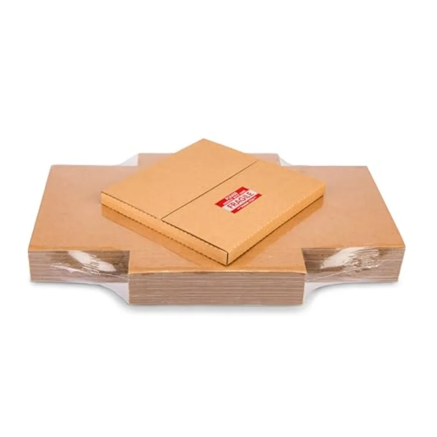 

Kraft LP Mailers, 12.8x12.8x1 inch, Easy-Fold, Multi-Depth Vinyl Record Shipping Boxes with Fragile Stickers