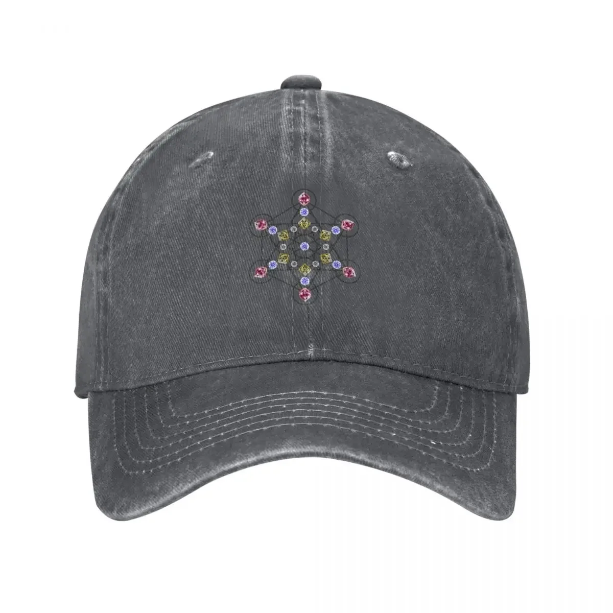 Blue Red Yellow on White Metatron Cube Gems Mandala Shapes Mania Baseball Cap foam party Hat funny hat sun hat Female Men's