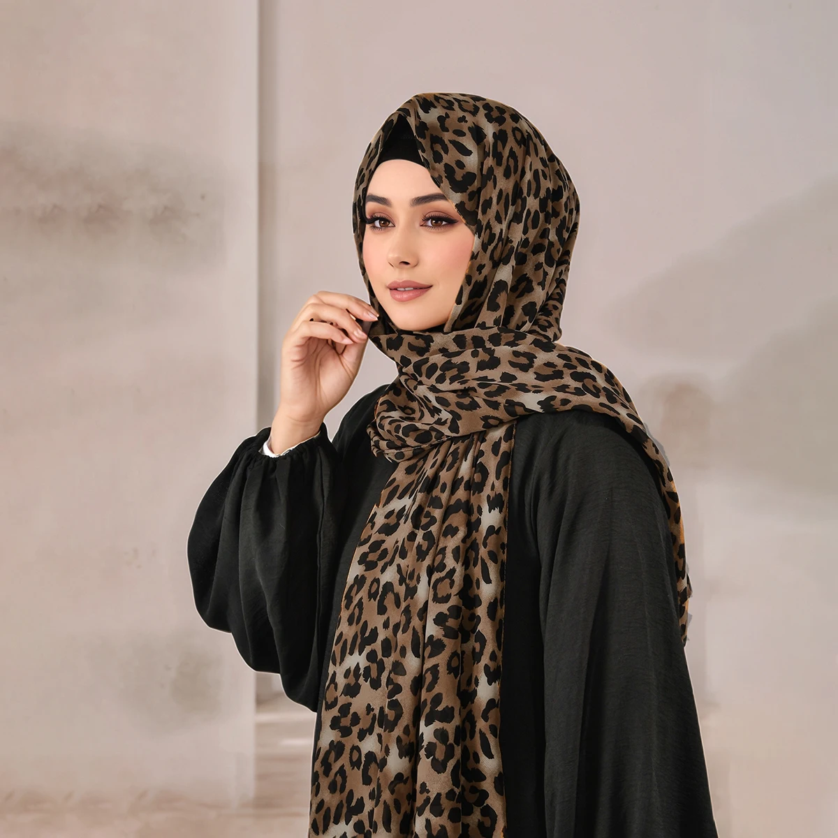 Vrouwen Luipaard Gedrukt Chiffon Hijab Sjaal Moslim Dunne Zachte Premium Chiffon Sjaal Klassiekers Luipaard Gedrukt Sjaal Hoofddoek Tulband
