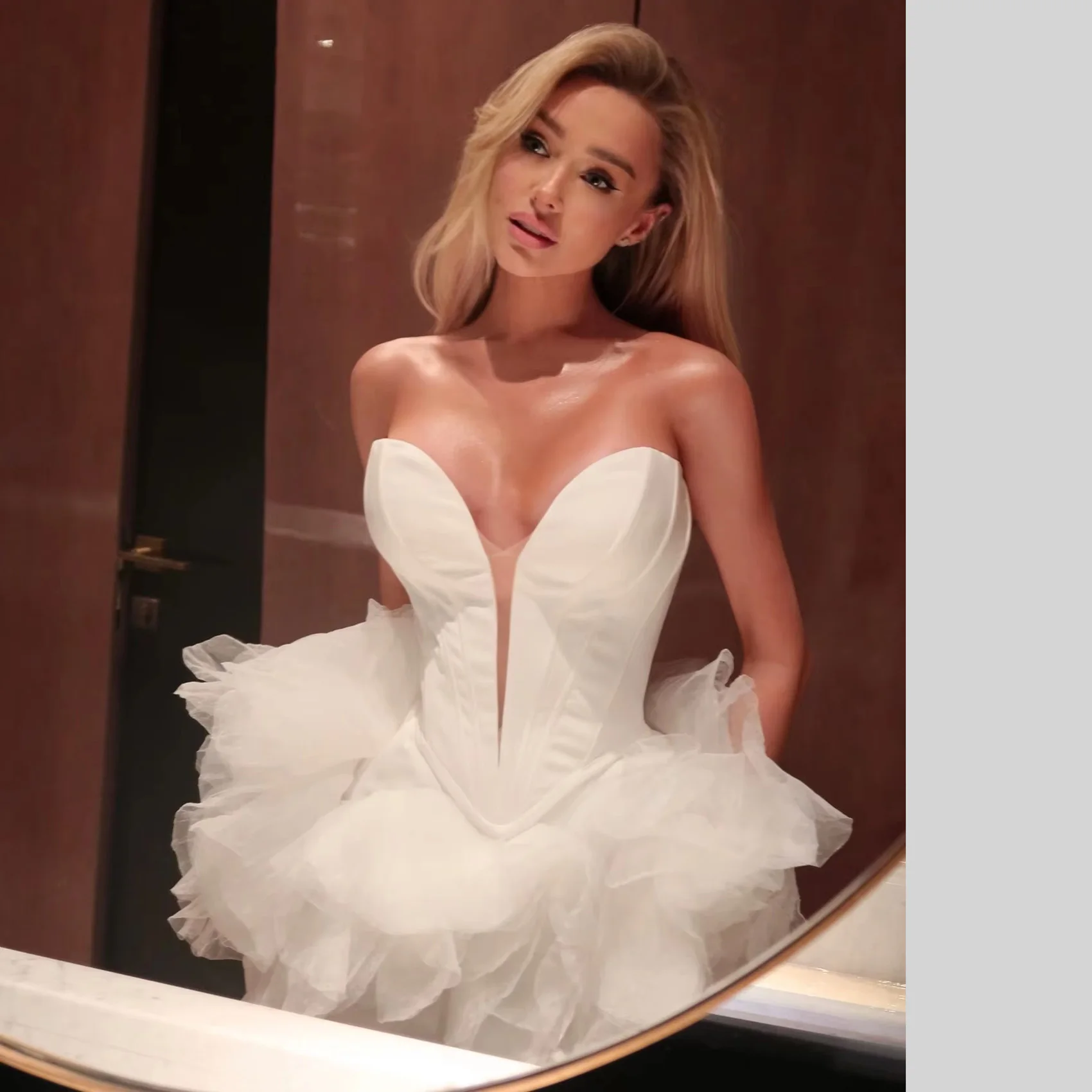 

New Arrival White Mini Dress Strapless Puffy Skirt Unique Wedding Party Dresses Lace-up Corset Chic Women Birthday Dress Prom