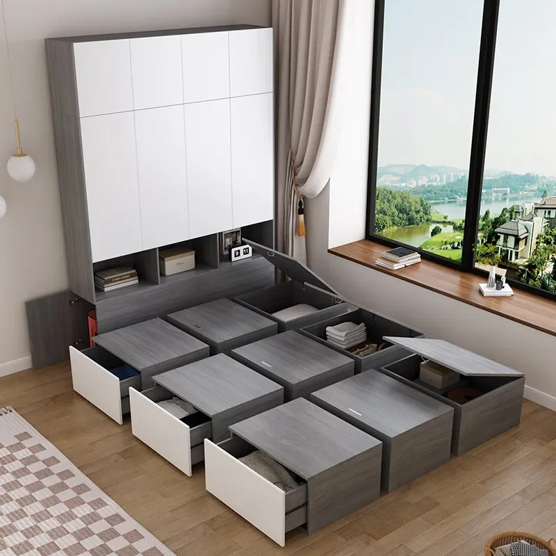 Customized tatami bed storage box Rubik's cube combination small apartment single bed splicing bay window floor high box