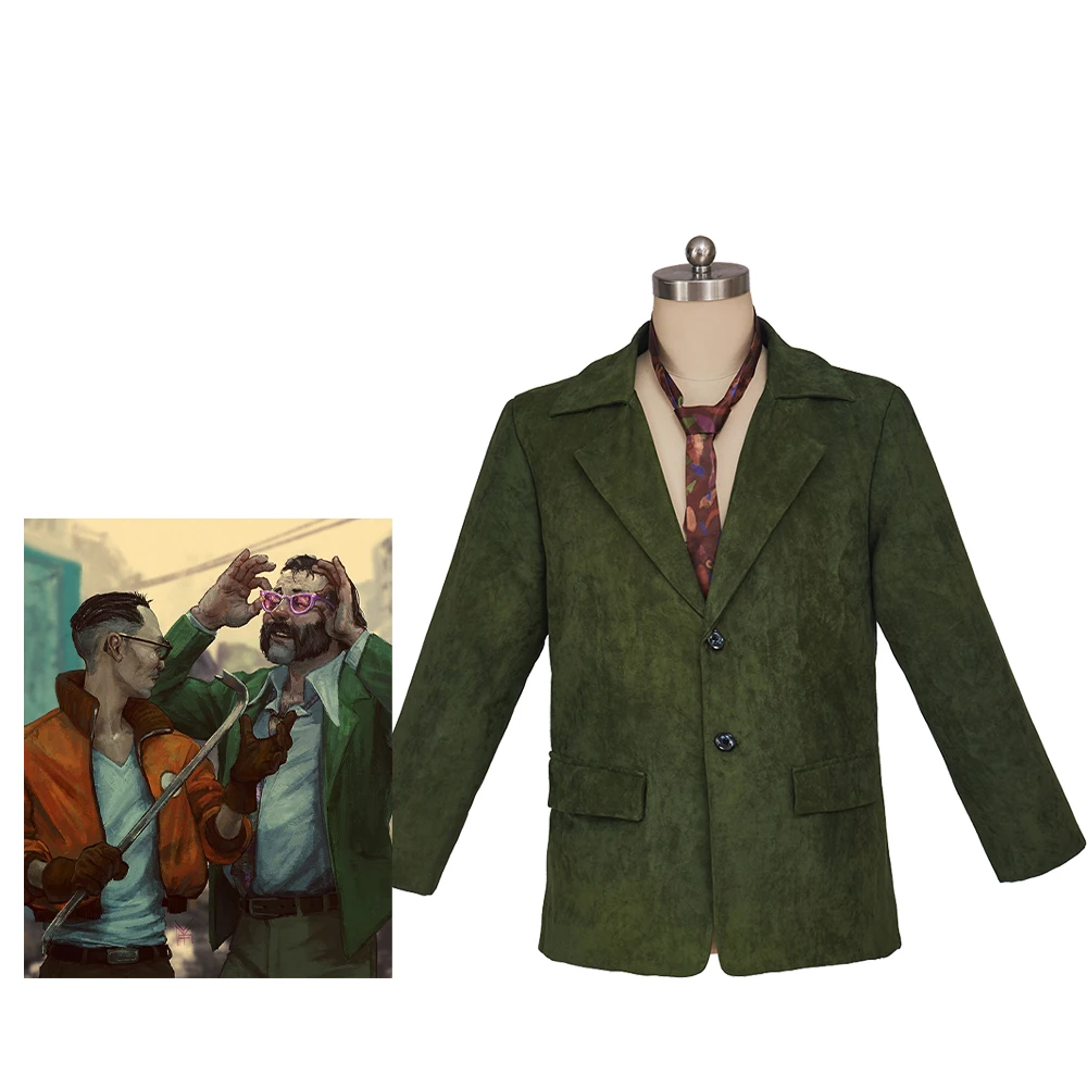 Disco Elysium Cosplay Harrier Du Bois Costume Coat Harrie Du Bois Green Jacket With Tie Adult Overcoat Halloween Carnival Outfit