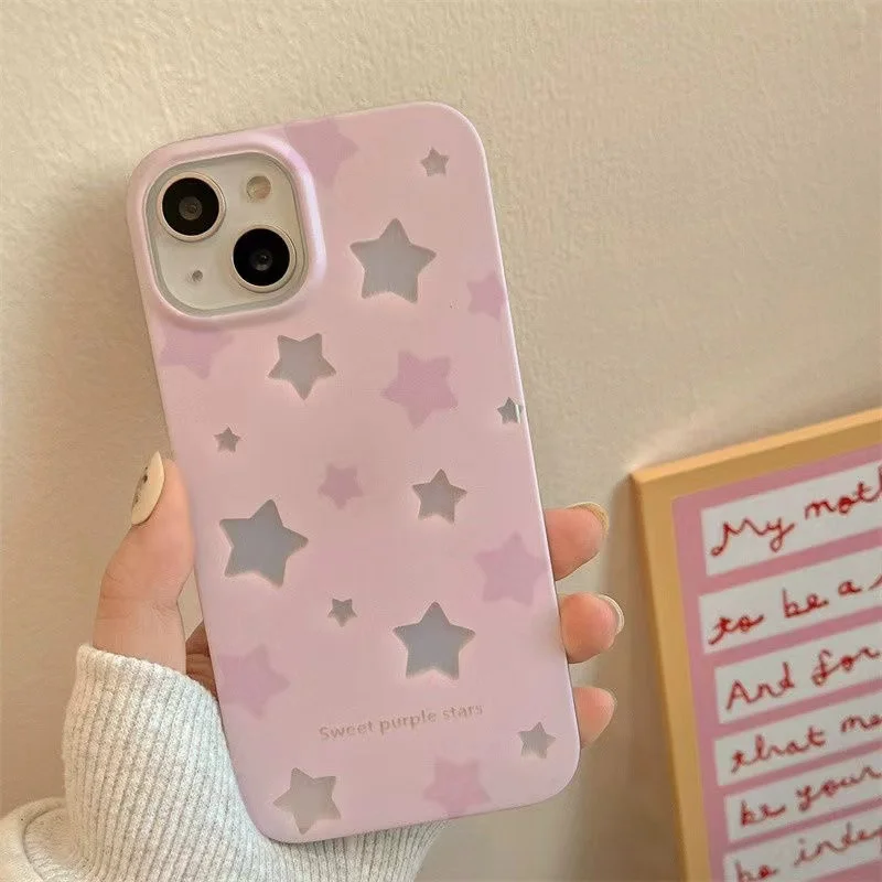 Pink star phone case with laser paper For iPhone 11 12 13 14 15 pro max
