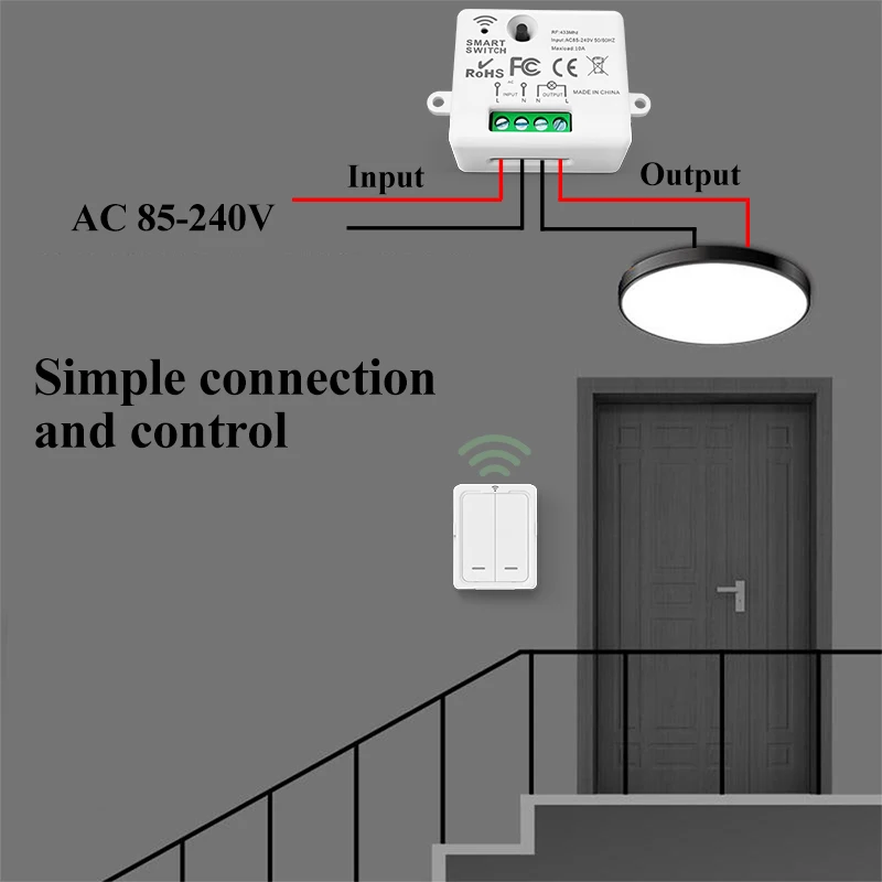 RF433MHz AC220V Wireless Light Switch,Mini Size Module,Wireless Magnetic Panel Switch,Push Button Switch for Home DevelopMent