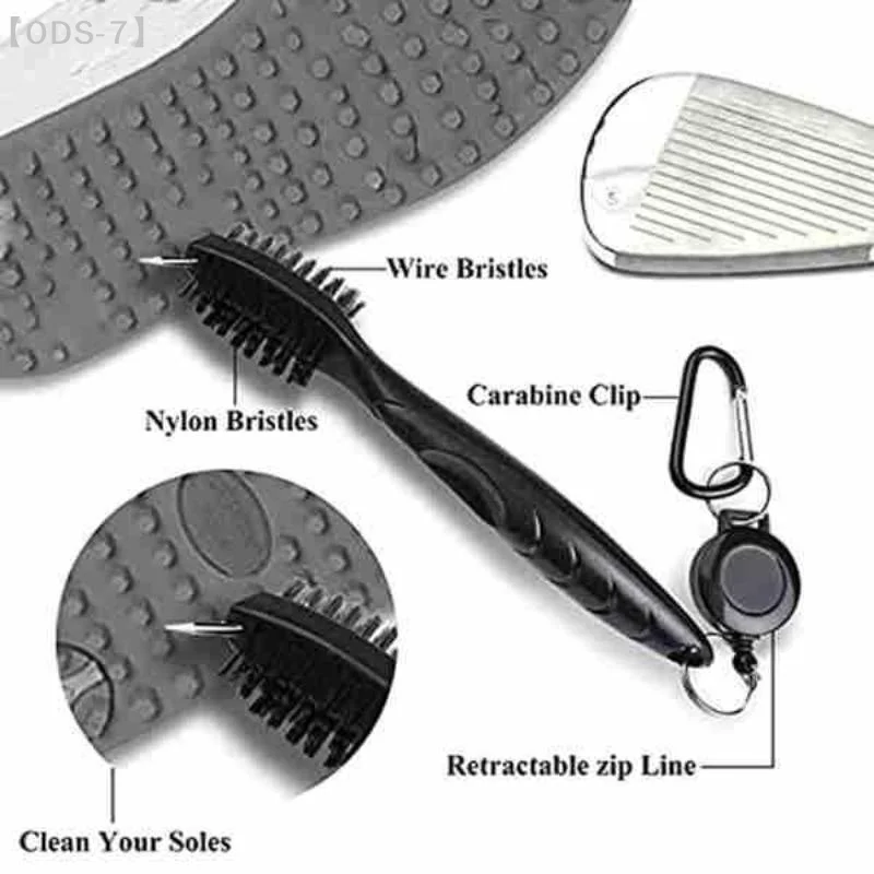 【ODS-7】Golf Club Brush And Towel Cleaner Complete Kit With Dual Sided Groove Brush And Spike For Putter Wedge And Ball Care【WO】
